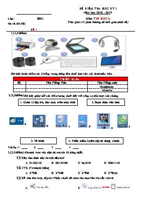 Đề kiểm tra học kỳ I môn Tin học Lớp 6 - Năm học 2018-2019 - Đề số 1
